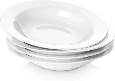 Y YHY Set 4 skled za juho, sklede za testenine, sklede za solato in bele krožnike, široke porcelanaste sklede s prostornino 591 ml, primerne za mikrov