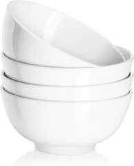 DOWAN keramični globoki krožniki in krožniki za žitarice, 651 ml - set 4 belih krožnikov, premera 15 cm za juhe, žitarice, ovsene kosmiče, sadje, riž
