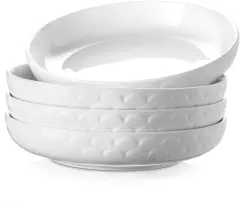 DOWAN sklede za testenine, velike solatne sklede s prostornino 1597 ml, krožniki premera 25 cm, set 4 skled, bele keramične sklede za juhe za pripravo