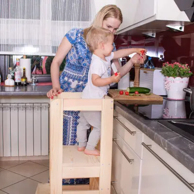 SPRINGOS Otroški kuhinjski pomočnik 90x39x52 cm Montessori učni stolp za otroke Kuhinjski stolp