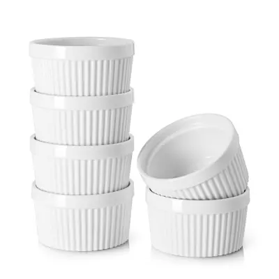 DOWAN Ramequins de 237 ml - Ramequins za Crème Brûlée iz Porcelana, Ramequins Odporniki na Pečico, Klasični Ramequins za Peko Soufflés, Sklede Ramequi