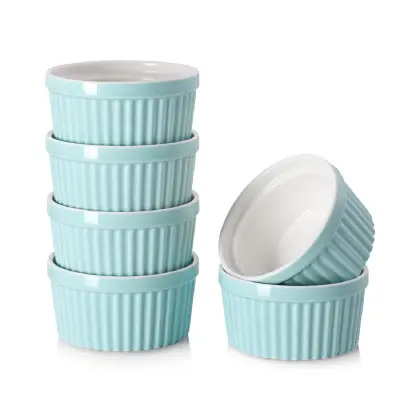 DOWAN ramekini 118 ml - Porcelanske ramekine za crème brûlée, ramekini primerni za pečico, klasični stil ramekinov za peko, ramekini sklede, set 6, mo
