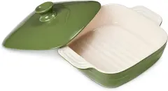 DOWAN pekač s pokrovom, keramične posode, globok pekač za lazanje, pravokotna kuhinjska posoda s prostornino 1085 ml z ročajem, primerna za pečico, ze