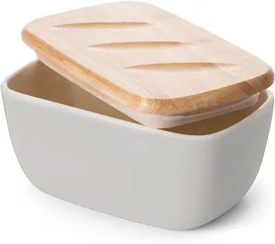 DOWAN velika maslena skleda s premerom 16,5 cm – Keramična maslena skleda s pokrovom za pult – Maslena skleda lahko sprejme do 3 palčke – Maslena skle