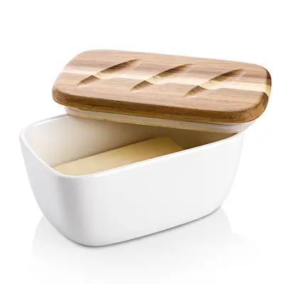 DOWAN velika maslena skleda s premerom 14,48 cm – Keramična maslena skleda s pokrovom za pult – Maslena skleda lahko sprejme do 3 palčke – Maslena skl