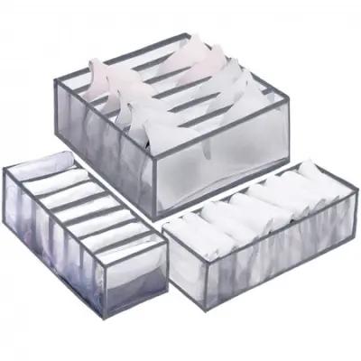 Organizator za predal za spodnje perilo s sivimi predelki.