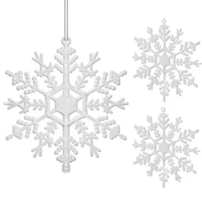Božični beli okraski snežinke za božično drevo, 12 cm, 3 kosi.