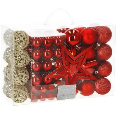 Božične bombice 100 enot. Set božičnih okraskov 6/4/3 cm v rdeči barvi.