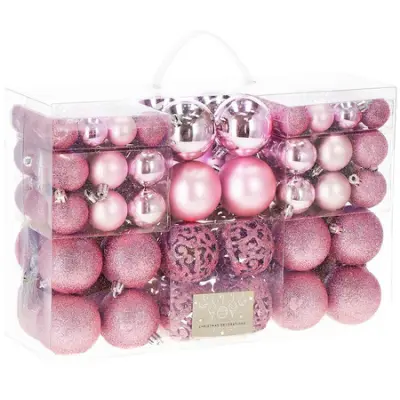 Božične bombice 100 enot. Set božičnih okraskov 6/4/3 cm v roza barvi.