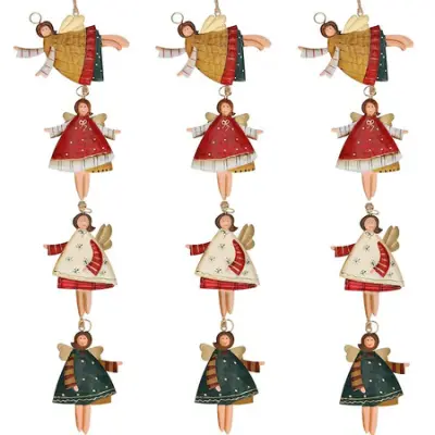 Božični okras za božično drevo, 12-delni kovinski obesek z angelom, večbarvni komplet.