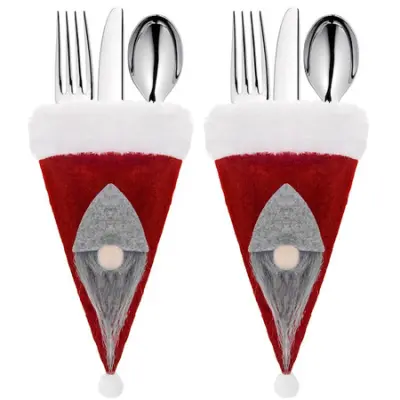 Žepek za jedilni pribor 2 kosa. Božični kovček, rdeč klobuk, božični okraski.