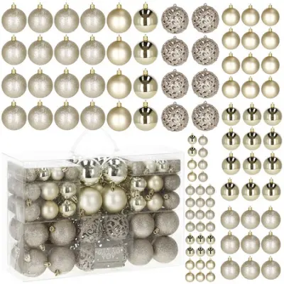 Božične bombice 100 enot. Set božičnih okraskov 6/4/3 cm v zlati barvi.