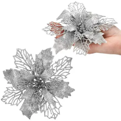 Betlehemska zvezda 14-16 cm srebrna z bleščicami, božični okras.