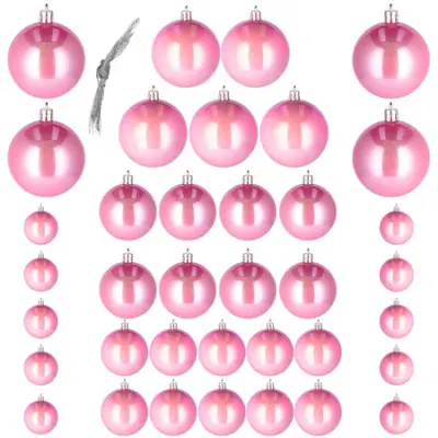SPRINGOS Kroglice za drevesce, 37 kosov, biserno roza, božične kroglice, Ø 3 cm, Ø 5 cm, Ø 6 cm, Ø 7 cm, Ø 8 cm, nezlomljive, dekoracija, okraski za d