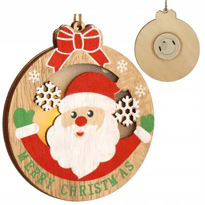 HOLY CHRISTMAS OBESEK ZA BOŽIČNO JELKO SVETLEČA LESENA KROGLA LED