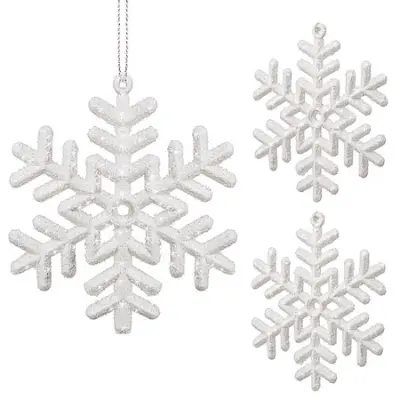 Beli okraski za božično drevo s snežinkami, 10 cm, 3 kosi.