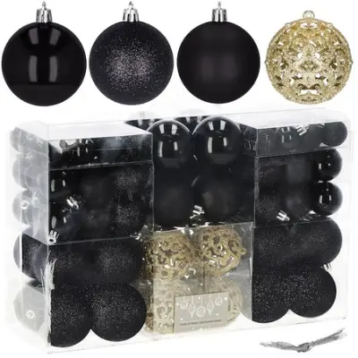Božične bombice 100 enot. Komplet božičnih okraskov 6/4/3 cm v črni barvi.