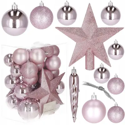 BOŽIČNO JELKO KROGLIČNI OKRASEK 33 BOŽIČNIH KOSOV 8/6/5 KOMPLET NERUŠLJIV + ZVEZDA