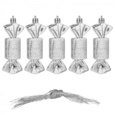 Božične bombice 5 enot. Božični okraski set sladkarij 8 cm srebrni.