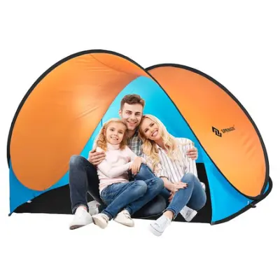 Samosestavljiv pop-up šotor 200 x 120 cm modro oranžen.