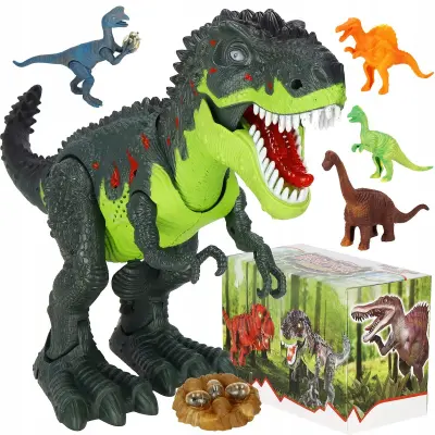 DINOZAVER TREX LESE JAJCA, LUČI, RJUMI, HODI, INTERAKTIVNI ROBOT KOMPLET 10 kos.