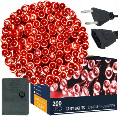 200 LED LUČK ZA BOŽIČNO JELKO, OUTDOOR/INTER POWER, SVETLOBNA GIRLANDA, 15,5 m, RDEČA