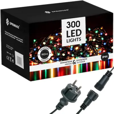 Lampki choinkowe 18m multikolor 300 led oświetlenie świąteczne IP44 se v angleščino prevede kot: 18-metrske večbarvne božične lučke s 300 LED lučkami,