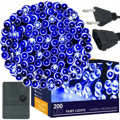 200 LED LUČK ZA BOŽIČNO JELKO, ZUNANJA/NOTRANJA ELEKTRIKA, SVETLOBNA GIRLANDA, 15,5 m, MODRE