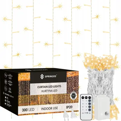 SVETLOBNA ZAVESA 300LED 3x3 LUČKE ZA BOŽIČNO JELKO GARLANDA DALJINSKI ODPRAVNIK ZA OKNO