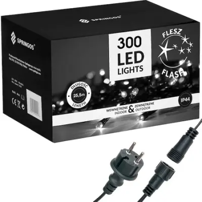 24 metrske božične lučke v hladni beli barvi, modra bliskavica, 300 LED lučk, IP44 božična osvetlitev