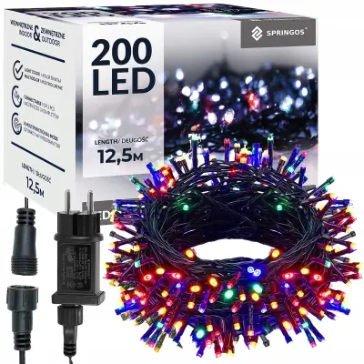 ZUNANJE BOŽIČNE LUČKE 200 LED FIKSNA SVETLOBNA SVETLEČA ZAVESA IP44