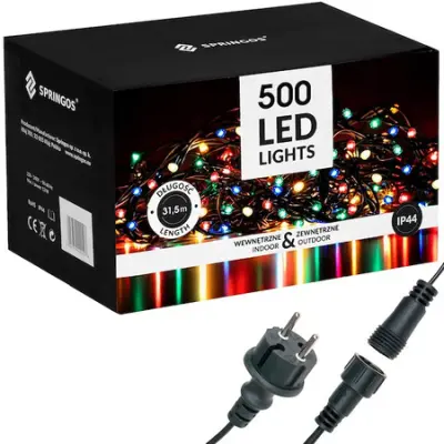 Božične lučke 500 LED 30 m, večbarvne, božična zunanja razsvetljava.