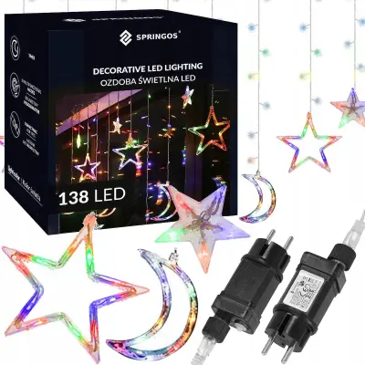 ZAVESA BOŽIČNA ZVEZDA 138LED SVETLOBNA ŽICA 4,9m Z VEČBARVNIM TOKOM