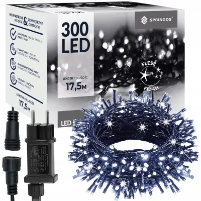 BOŽIČNE LUČKE 300LED ZUNANJA SVETLEČA ZAVESA IP44 HLADNO BELA FLASH