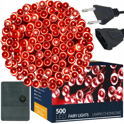 500 LED LUČK ZA BOŽIČNO JELKO, ZUNANJE/NOTRANJE, SVETLOBNA GIRLANDA, 34,5 m, RDEČA