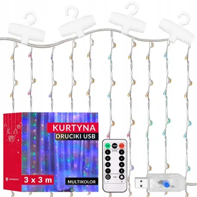VEČBARVNE LUČKE ZA ZAVESE STALACTITE LUČKE USB LIGHT STRING 300LED +DALJINSKI UPRAVLJALNIK