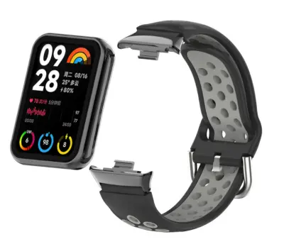 Silikonski pašček za uro za Xiaomi Mi Band 9/8 Pro (18 mm) Black+Grey