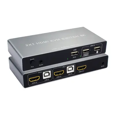 HDMI 2.1 KVM stikalo 8K@60Hz 4K@120Hz, dvosmerno stikalo s skupno rabo tiskanja USB in bližnjično tipko