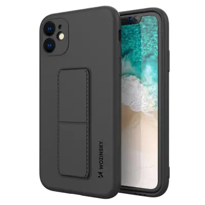 Ovitek za iPhone 12 Kickstand Case, črn, silikonski ovitek