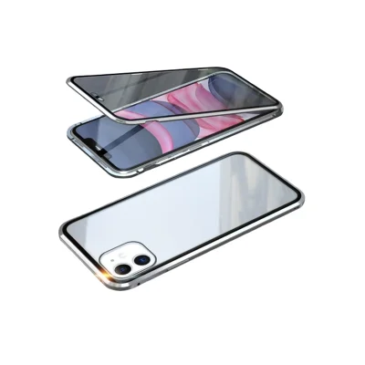 Magnetni ovitek za iPhone, dvostranski ovitek iz kaljenega stekla Silver  iPhone 16 Pro Max