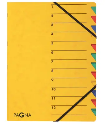 Organizator mapa PAGNA, EASY, DIN A4, karton, 12 predelkov, rumena