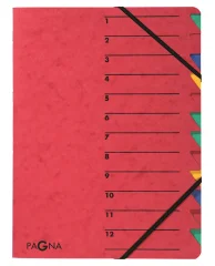 Organizator mapa PAGNA, EASY, DIN A4, karton, 12 predelkov, rdeča
