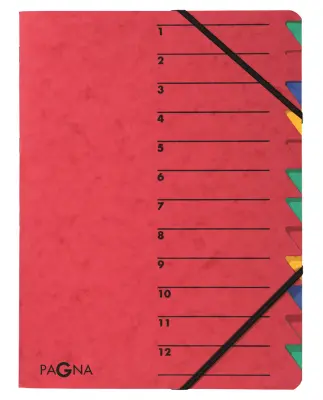 Organizator mapa PAGNA, EASY, DIN A4, karton, 12 predelkov, rdeča