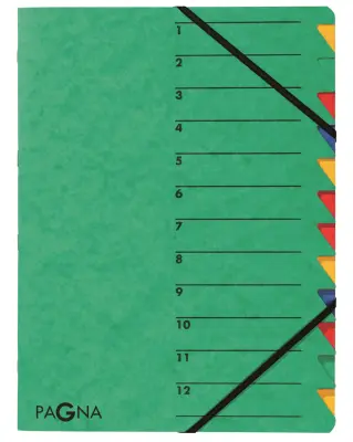 Organizator mapa PAGNA, EASY, DIN A4, karton, 12 predelkov, zelena