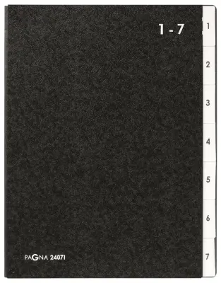 Namizna mapa PAGNA, DIN A4, 7 predelkov, 1 - 7, črna