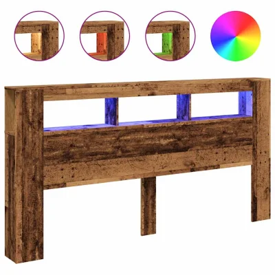 vidaXL LED posteljno vzglavje starinski les 200x18,5x103,5 cm inž. les