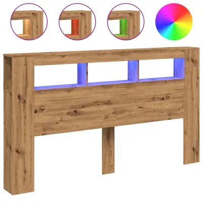 vidaXL LED posteljno vzglavje artisan hrast 180x18,5x103,5 cm inž. les