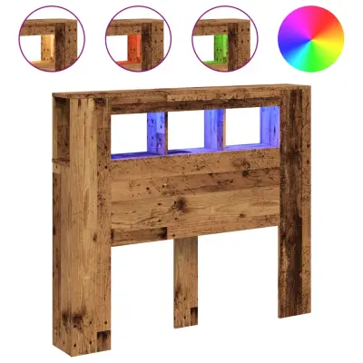 vidaXL LED posteljno vzglavje starinski les 120x18,5x103,5 cm inž. les