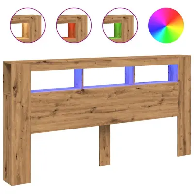 vidaXL LED posteljno vzglavje artisan hrast 200x18,5x103,5 cm inž. les