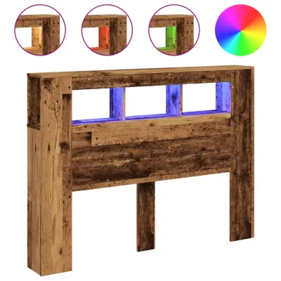 vidaXL LED posteljno vzglavje starinski les 140x18,5x103,5 cm inž. les